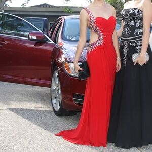 Red Backless Evening Formal Gown Size 2